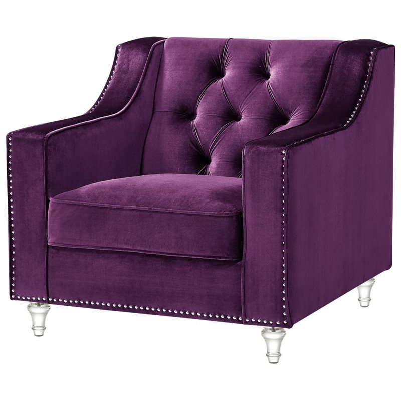 Jackson Purple Velvet Club Chair Button Tufted Lucite