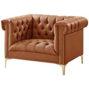 Posh Living Ryder Button Tufted Leather Chesterfield Accent Chair - Brown/Gold
