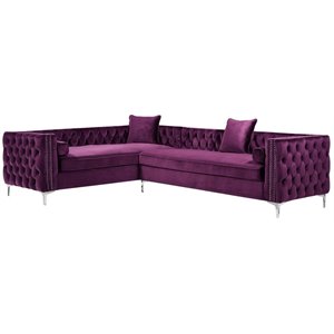 Posh Living Levi 120&quot Velvet Left Facing Corner Sectional Sofa in Purple
