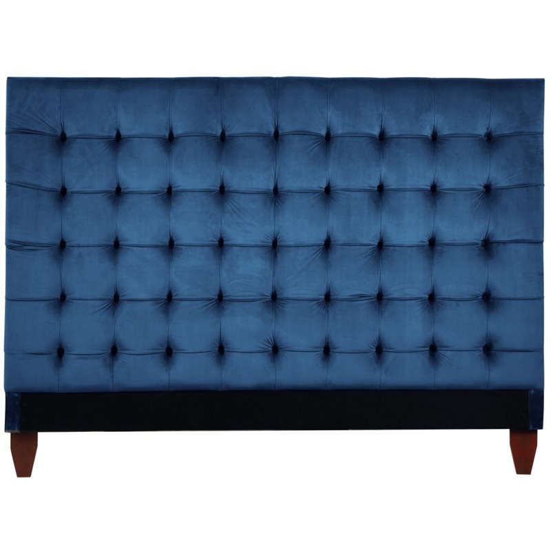 Posh Living Blake Button-Tufted Velvet Queen Headboard in Blue - HB24