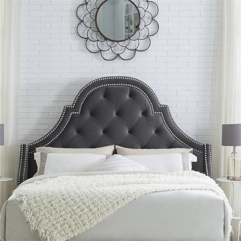 Aaron Grey Velvet Tufted Headboard King Size Upholstered Tufted