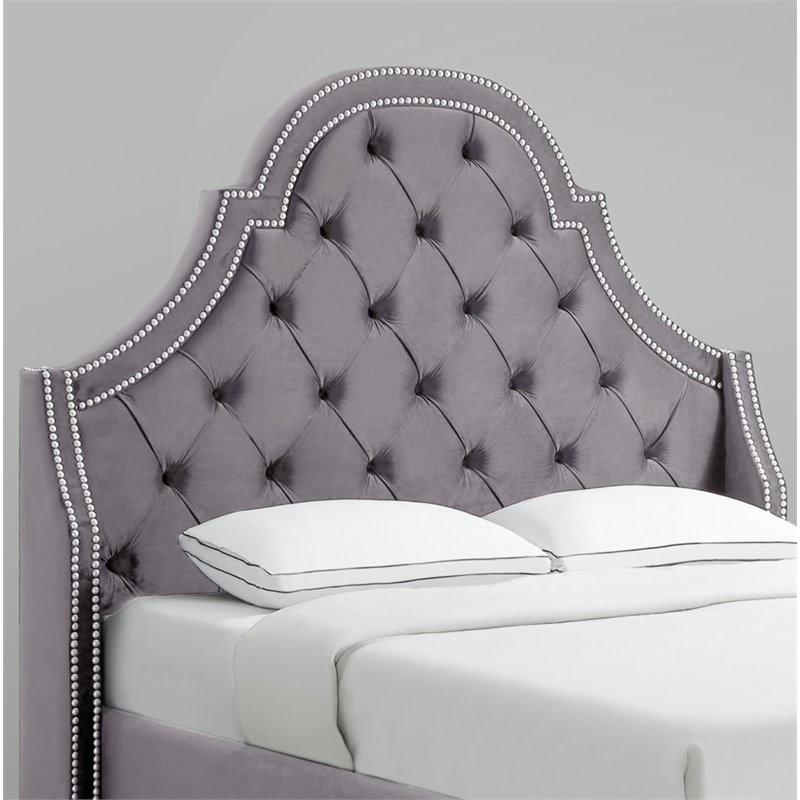 Aaron Grey Velvet Tufted Headboard King Size Upholstered Tufted