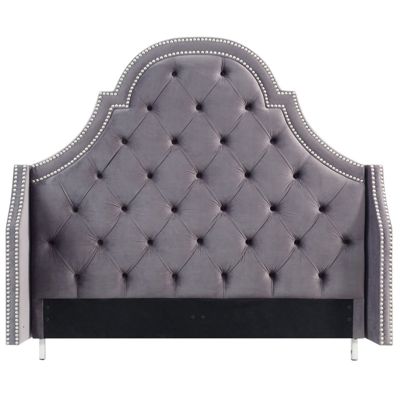 Aaron Grey Velvet Tufted Headboard King Size Upholstered Tufted