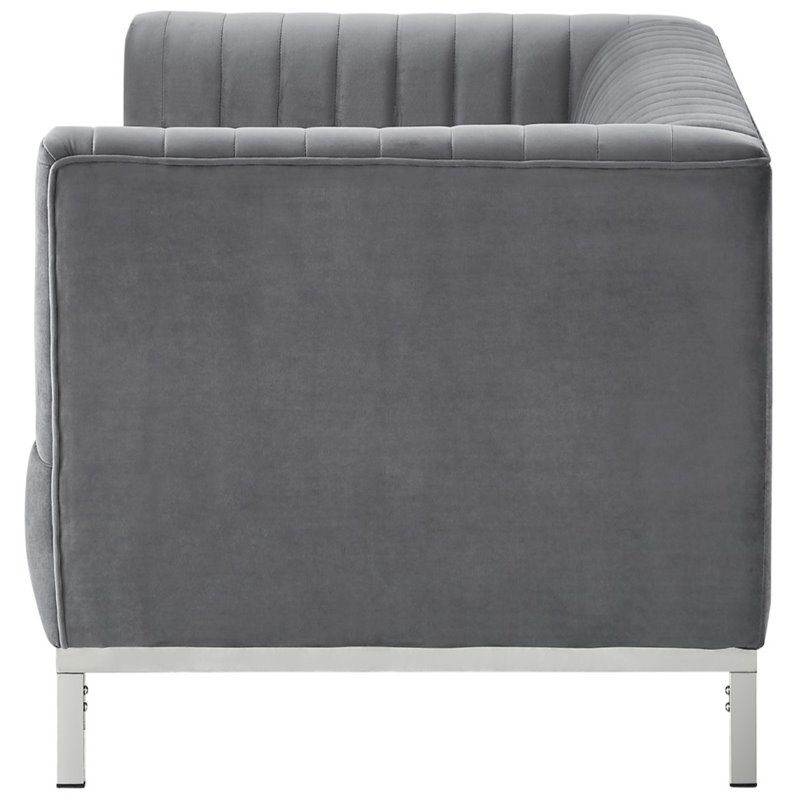 Posh Living Hayden Velvet Tuxedo Loveseat with Y-Metal Base in Gray/Chrome