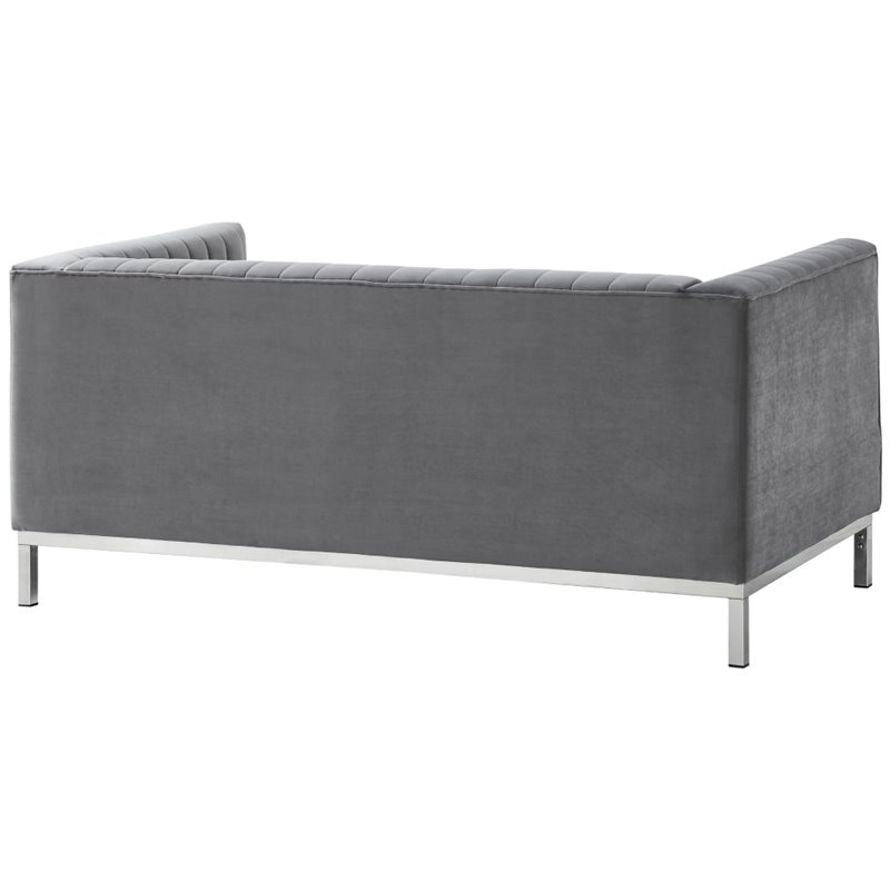 Posh Living Hayden Velvet Tuxedo Loveseat with Y-Metal Base in Gray/Chrome
