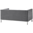 Posh Living Hayden Velvet Tuxedo Loveseat with Y-Metal Base in Gray/Chrome