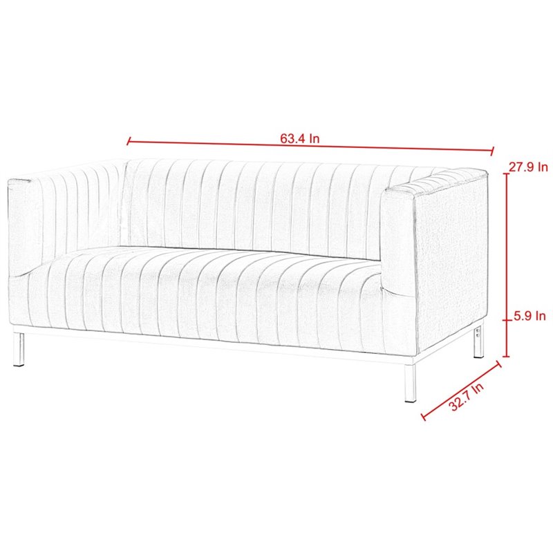 Posh Living Hayden Velvet Tuxedo Loveseat with Y-Metal Base in Gray/Chrome