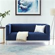 Posh Living Hayden Velvet Tuxedo Loveseat with Y-Metal Base in Navy Blue/Chrome