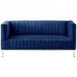 Posh Living Hayden Velvet Tuxedo Loveseat with Y-Metal Base in Navy Blue/Chrome