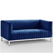Posh Living Hayden Velvet Tuxedo Loveseat with Y-Metal Base in Navy Blue/Chrome