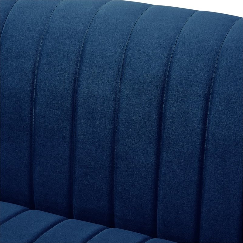Posh Living Hayden Velvet Tuxedo Loveseat with Y-Metal Base in Navy Blue/Chrome
