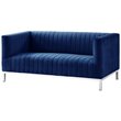 Posh Living Hayden Velvet Tuxedo Loveseat with Y-Metal Base in Navy Blue/Chrome