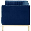 Posh Living Hayden Velvet Tuxedo Loveseat with Y-Metal Base in Navy Blue/Gold