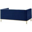 Posh Living Hayden Velvet Tuxedo Loveseat with Y-Metal Base in Navy Blue/Gold
