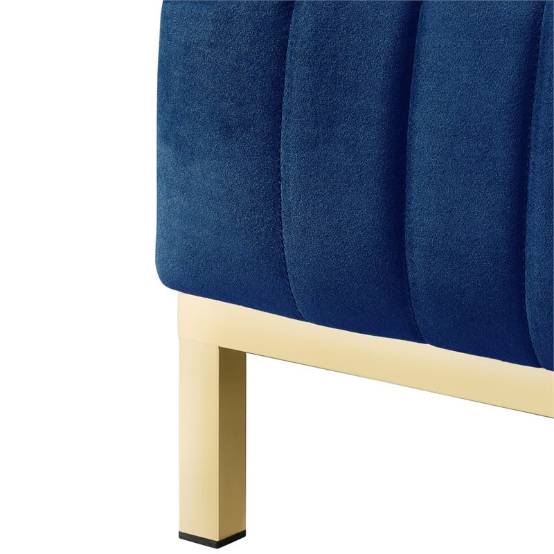 Posh Living Hayden Velvet Tuxedo Loveseat with Y-Metal Base in Navy Blue/Gold
