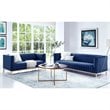 Posh Living Hayden Velvet Tuxedo Loveseat with Y-Metal Base in Navy Blue/Gold