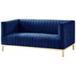 Posh Living Hayden Velvet Tuxedo Loveseat with Y-Metal Base in Navy Blue/Gold