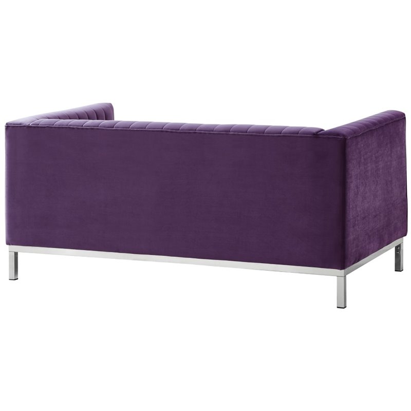 Posh Living Hayden Velvet Tuxedo Loveseat with Y-Metal Base in Purple/Chrome