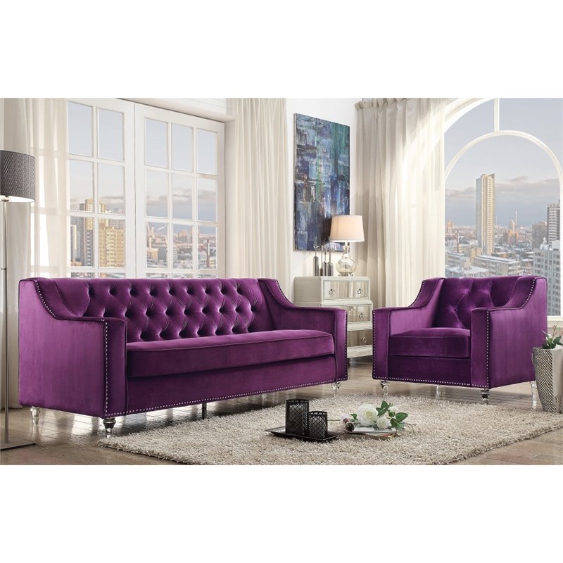 Jackson Purple Velvet Sofa - Button Tufted - Lucite Acrylic Legs | eBay