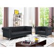 Posh Living Ryder Button Tufted Leather Chesterfield Sofa in Black/Chrome