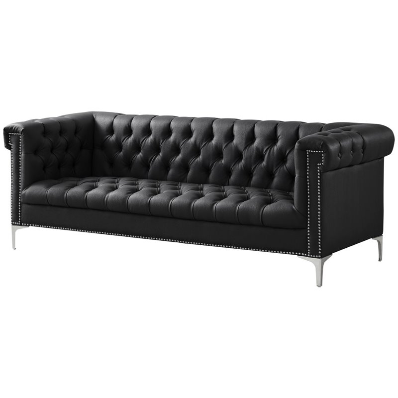 Posh Living Ryder On Tufted Leather, Black Leather Chesterfield Sofa
