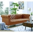 Posh Living Ryder Button Tufted Leather Chesterfield Sofa in Brown/Gold