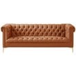 Posh Living Ryder Button Tufted Leather Chesterfield Sofa in Brown/Gold