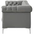 Posh Living Ryder Button Tufted Leather Chesterfield Sofa in Gray/Chrome