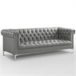 Posh Living Ryder Button Tufted Leather Chesterfield Sofa in Gray/Chrome