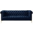 Posh Living Ryder Button Tufted Leather Chesterfield Sofa in Navy Blue/Gold