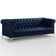 Posh Living Ryder Button Tufted Leather Chesterfield Sofa in Navy Blue/Gold