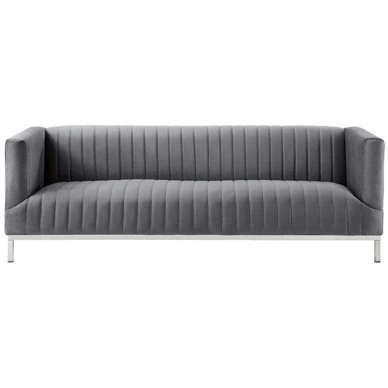 Posh Living Hayden Velvet Tuxedo Sofa with Y-Metal Base in Gray/Chrome