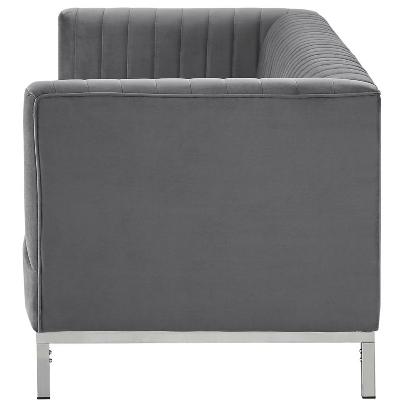 Posh Living Hayden Velvet Tuxedo Sofa with Y-Metal Base in Gray/Chrome