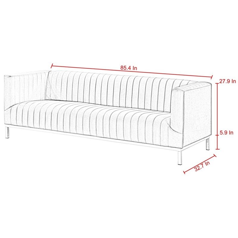 Posh Living Hayden Velvet Tuxedo Sofa with Y-Metal Base in Gray/Chrome