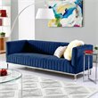 Posh Living Hayden Velvet Tuxedo Sofa with Y-Metal Base in Navy Blue/Chrome