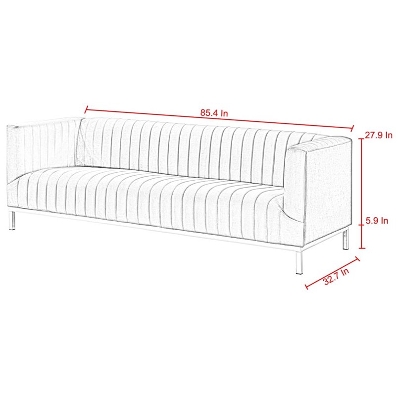 Posh Living Hayden Velvet Tuxedo Sofa with Y-Metal Base in Navy Blue/Chrome