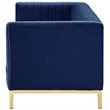 Posh Living Hayden Velvet Tuxedo Sofa with Y-Metal Base in Navy Blue/Gold