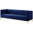 Posh Living Hayden Velvet Tuxedo Sofa with Y-Metal Base in Navy Blue/Gold