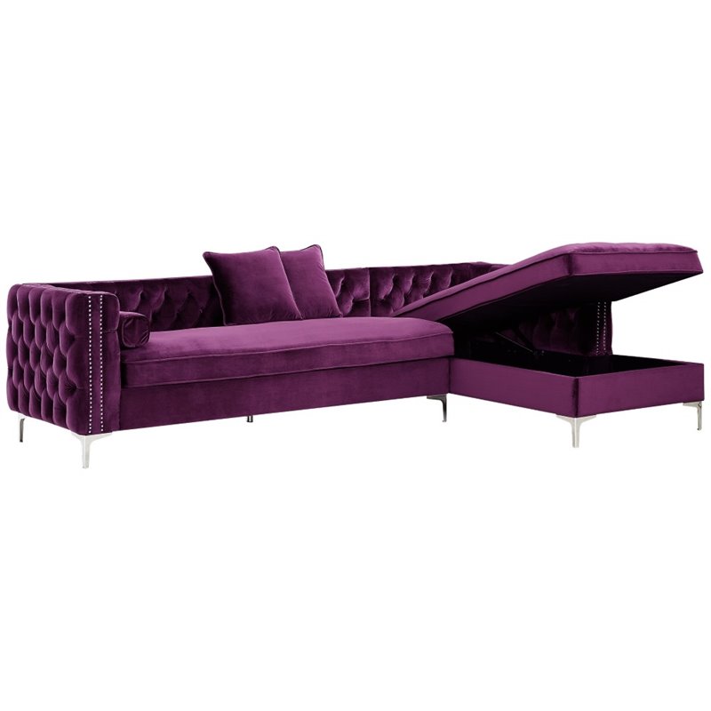 Levi Purple Velvet Chaise Sectional Sofa - 115 Inches Right Facing