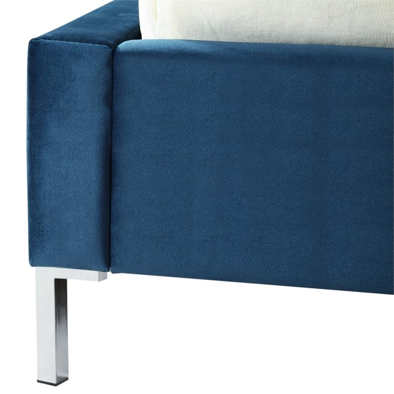 Aaron Blue Velvet Platform Bed Frame King Size Tufted Nailhead