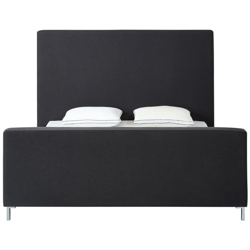 Posh Living Alex Linen Fabric Upholstered Platform Queen Bed Frame in Dark Gray