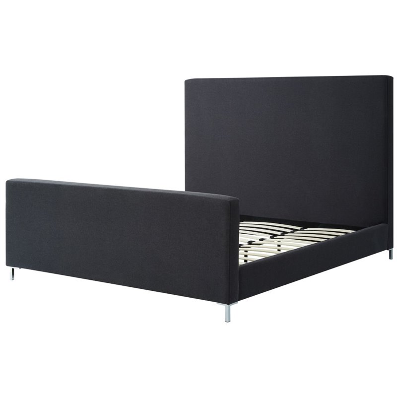 Posh Living Alex Linen Fabric Upholstered Platform Queen Bed Frame in Dark Gray