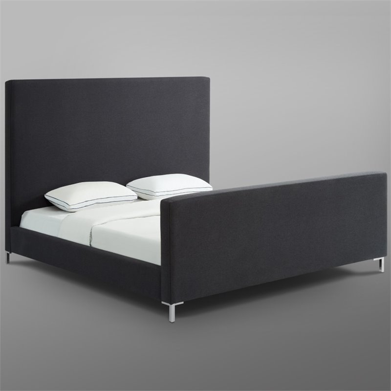 Posh Living Alex Linen Fabric Upholstered Platform Queen Bed Frame in Dark Gray