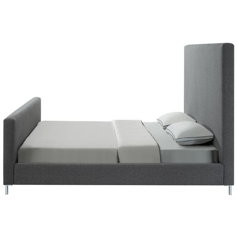 Posh Living Alex Linen Fabric Upholstered Platform Queen Bed Frame in Gray