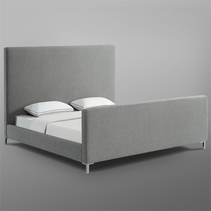 Posh Living Alex Linen Fabric Upholstered Platform Queen Bed Frame in Gray