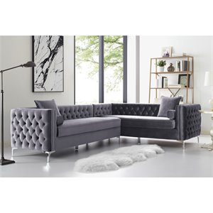 Posh Living Levi 120&quot Velvet Right Facing Corner Sectional Sofa in Gray