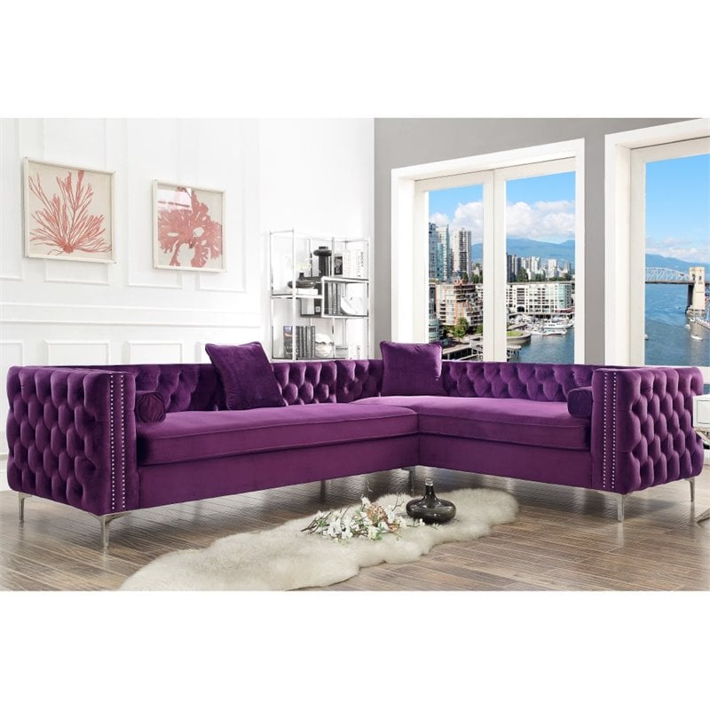 Levi Purple Velvet Corner Sectional Sofa - 120 Inches Right