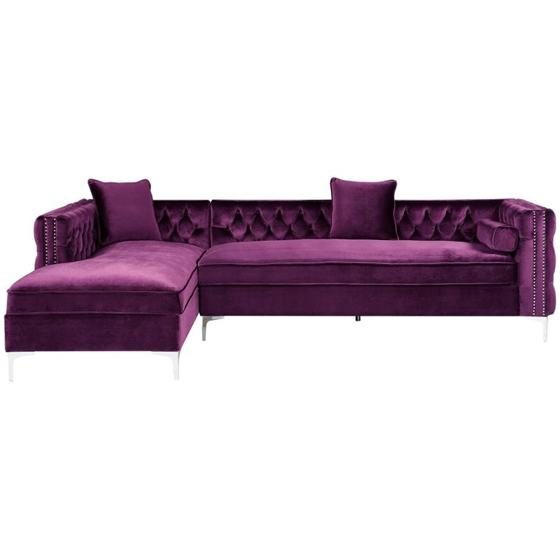Levi Purple Velvet Chaise Sectional Sofa 115 Inches Left Facing