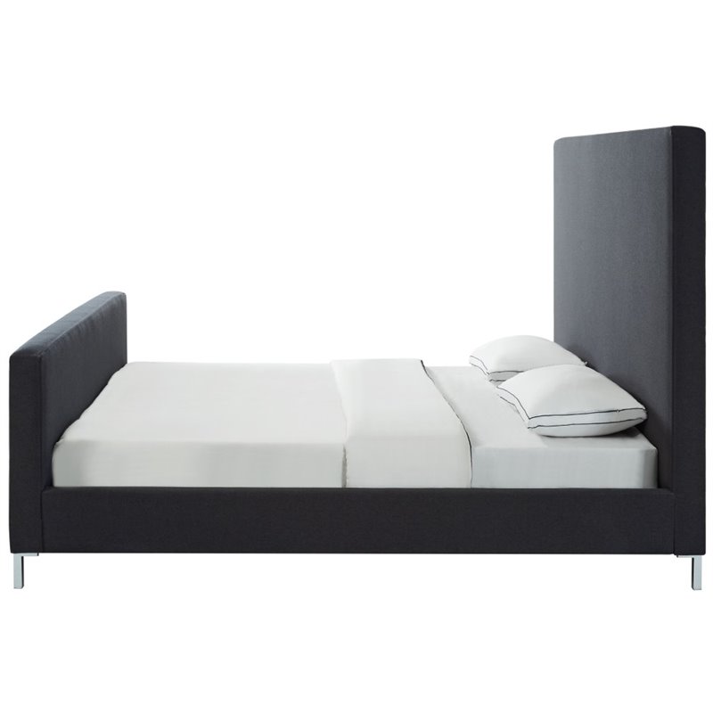 Posh Living Alex Linen Fabric Upholstered Platform King Bed Frame in Dark Gray