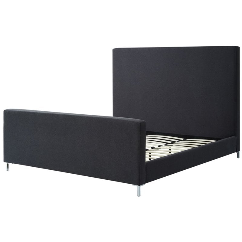 Posh Living Alex Linen Fabric Upholstered Platform King Bed Frame in Dark Gray